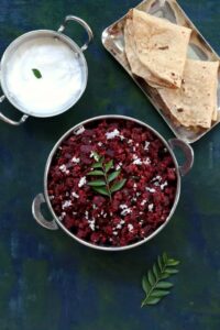 Multigrain flaxseed roti + beetroot thoran